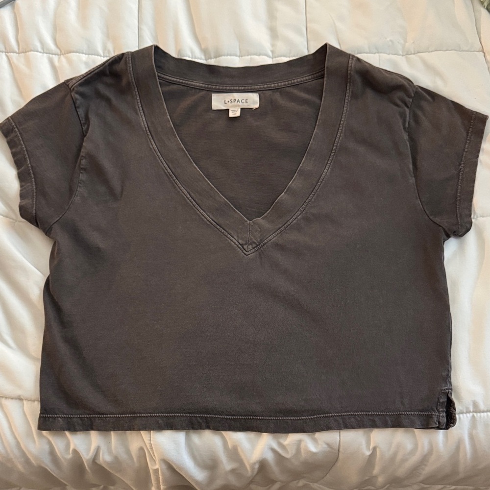 l*space Charcoal V-Neck Cropped Tee